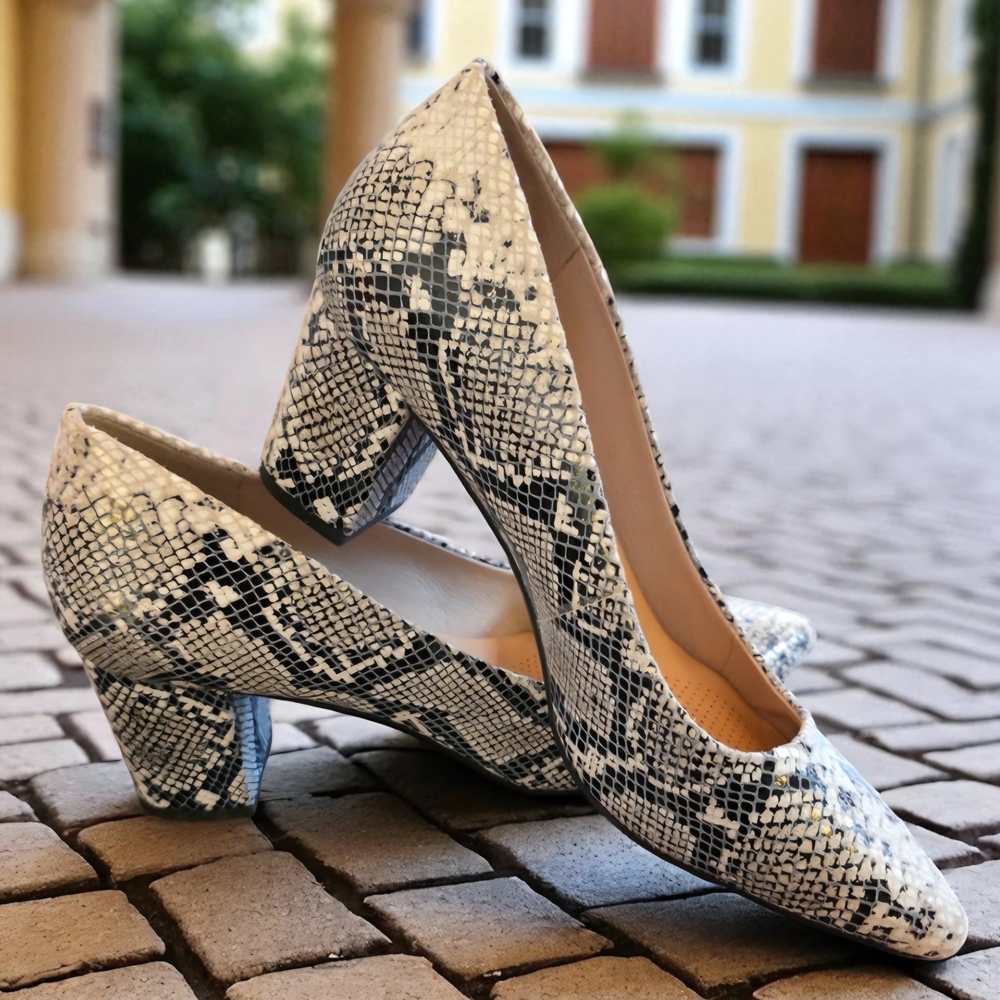Corso Como Black and White Snakeskin Heels